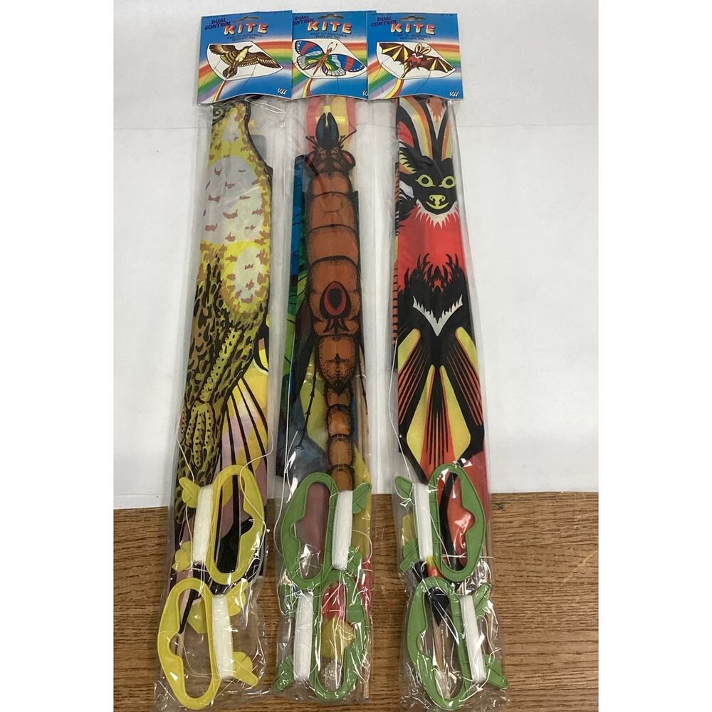Set Of 3 Vintage Dual Control Kites - Easy To Assemble W/ 4Ft Tail